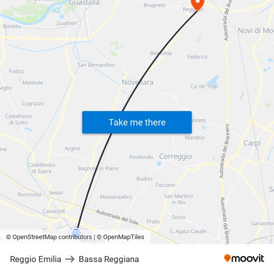 Reggio Emilia to Bassa Reggiana map