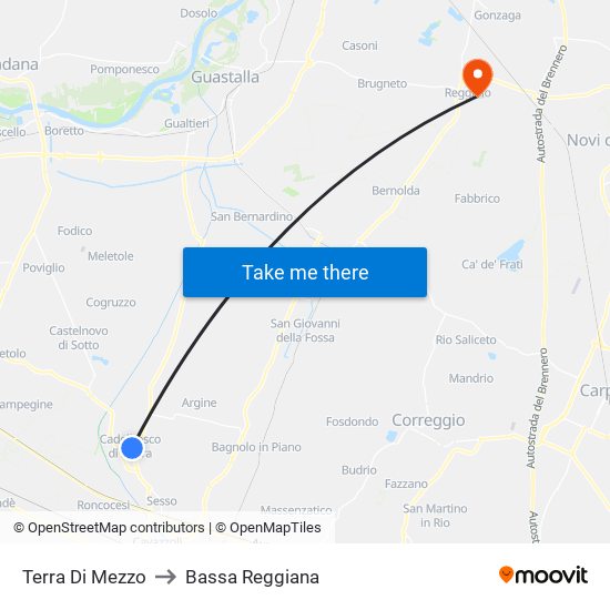 Terra Di Mezzo to Bassa Reggiana map