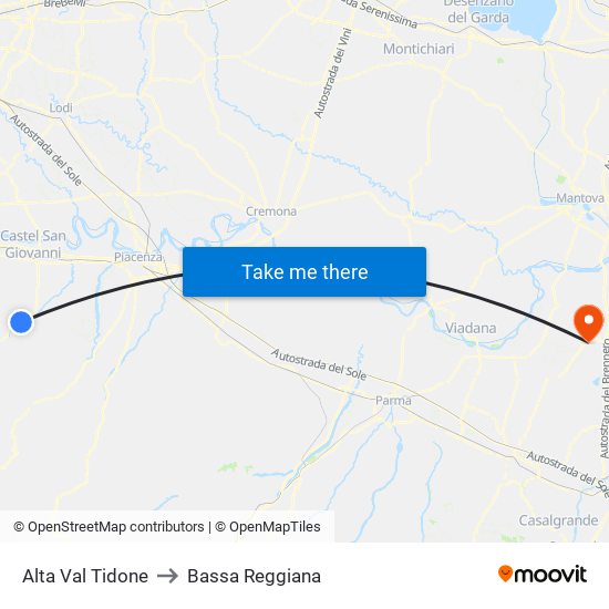 Alta Val Tidone to Bassa Reggiana map