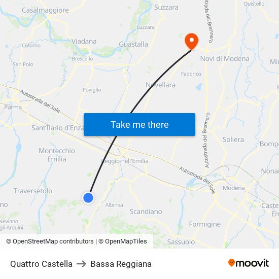 Quattro Castella to Bassa Reggiana map