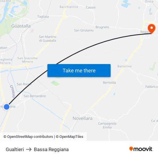 Gualtieri to Bassa Reggiana map