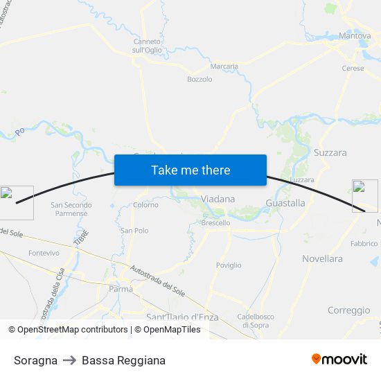 Soragna to Bassa Reggiana map