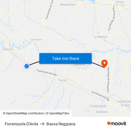 Fiorenzuola D'Arda to Bassa Reggiana map