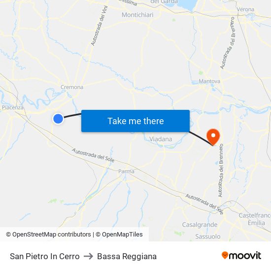 San Pietro In Cerro to Bassa Reggiana map