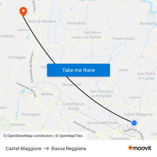 Castel Maggiore to Bassa Reggiana map