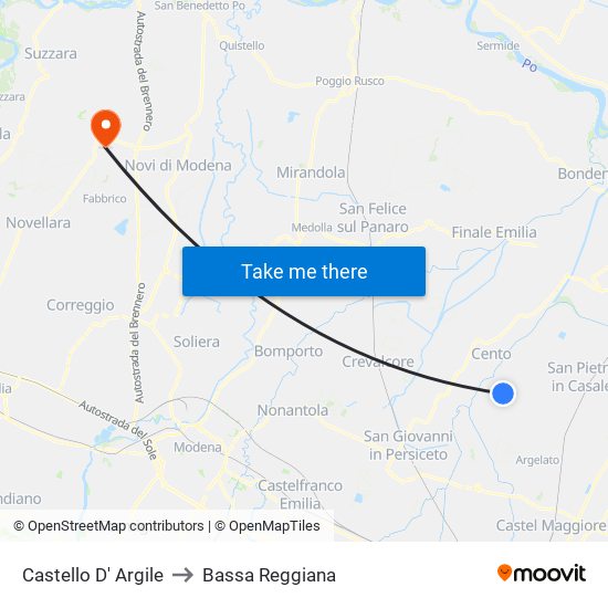 Castello D' Argile to Bassa Reggiana map