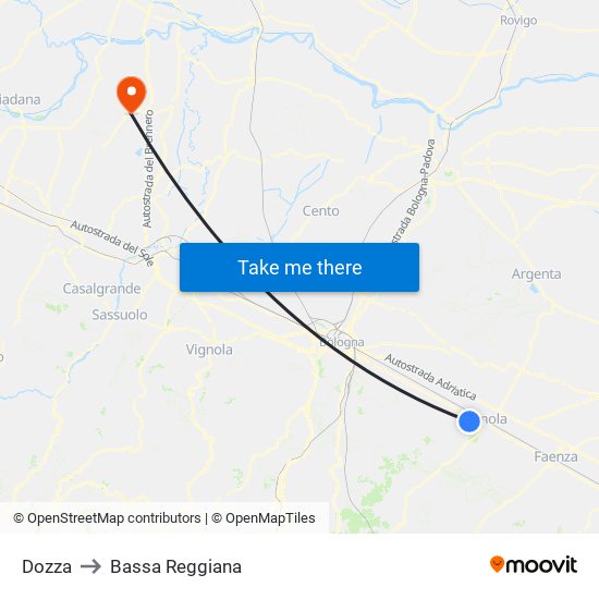 Dozza to Bassa Reggiana map