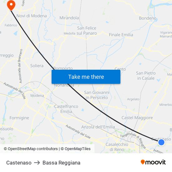 Castenaso to Bassa Reggiana map