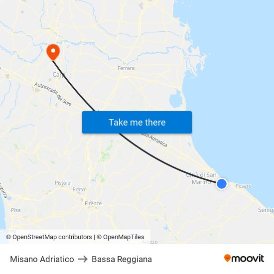 Misano Adriatico to Bassa Reggiana map