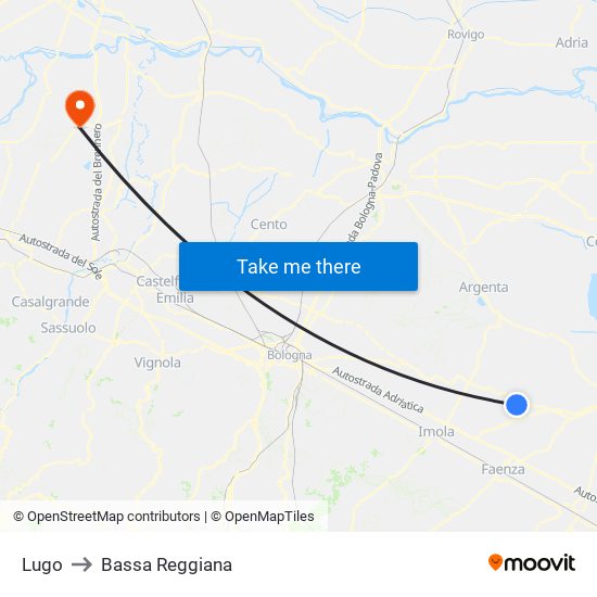 Lugo to Bassa Reggiana map