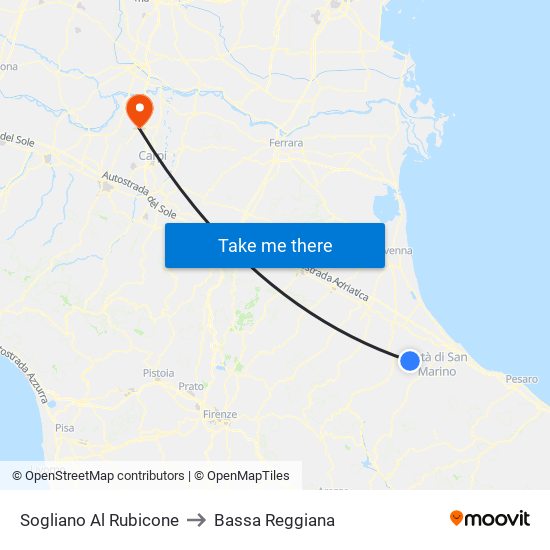Sogliano Al Rubicone to Bassa Reggiana map