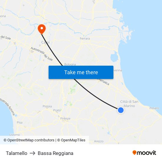 Talamello to Bassa Reggiana map