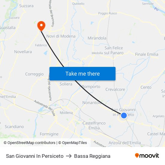 San Giovanni In Persiceto to Bassa Reggiana map