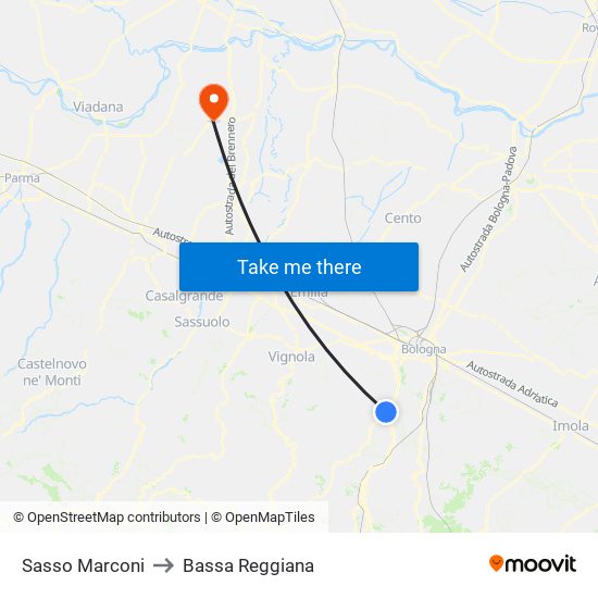 Sasso Marconi to Bassa Reggiana map