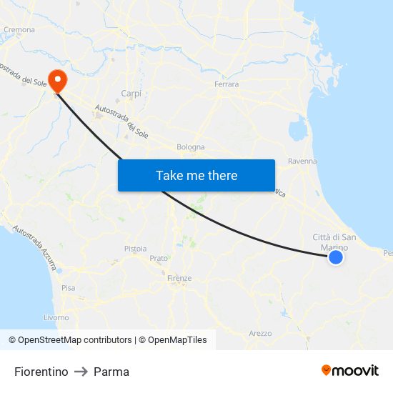 Fiorentino to Parma map