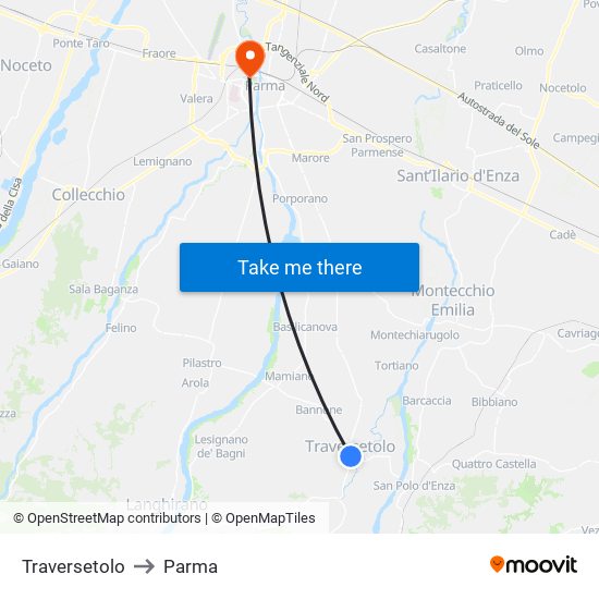 Traversetolo to Parma map