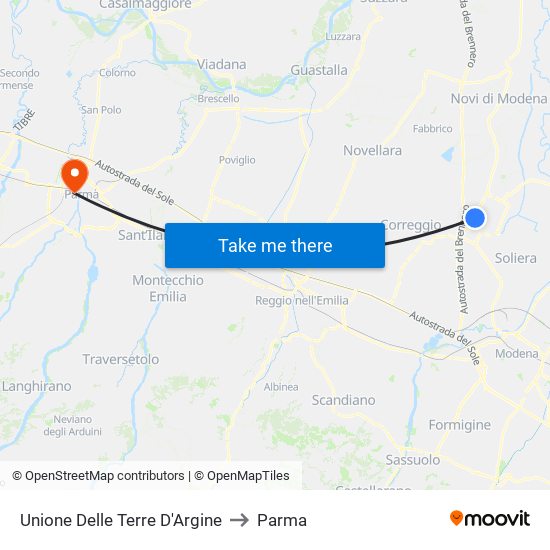 Unione Delle Terre D'Argine to Parma map