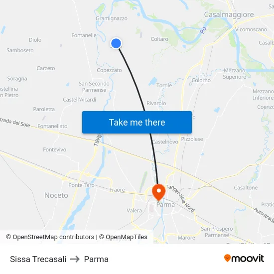 Sissa Trecasali to Parma map