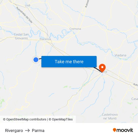 Rivergaro to Parma map
