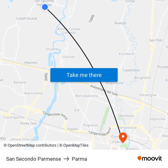 San Secondo Parmense to Parma map