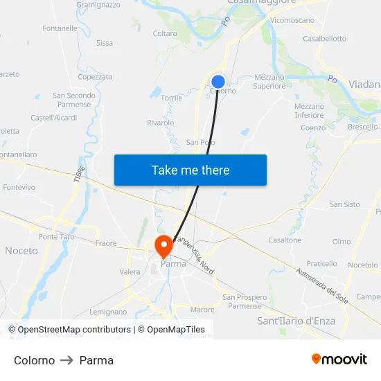 Colorno to Parma map