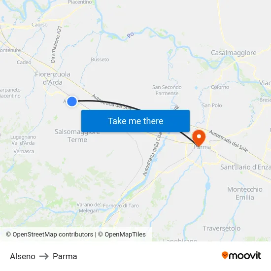 Alseno to Parma map