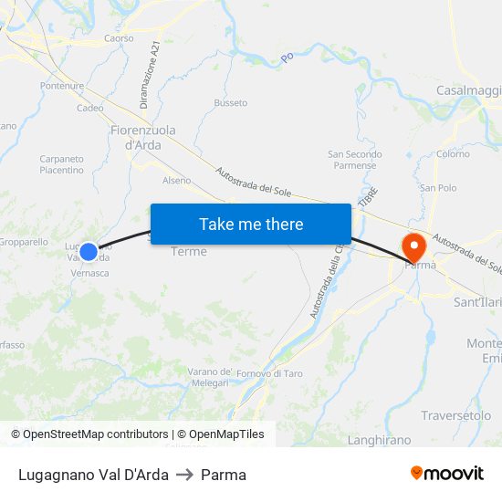 Lugagnano Val D'Arda to Parma map