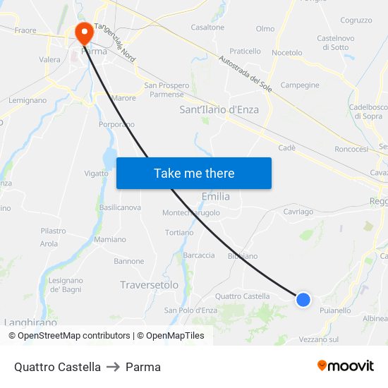 Quattro Castella to Parma map