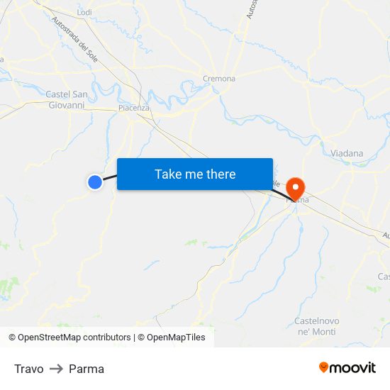 Travo to Parma map