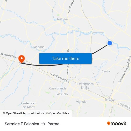 Sermide E Felonica to Parma map