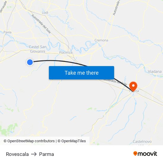 Rovescala to Parma map
