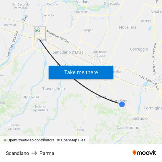 Scandiano to Parma map