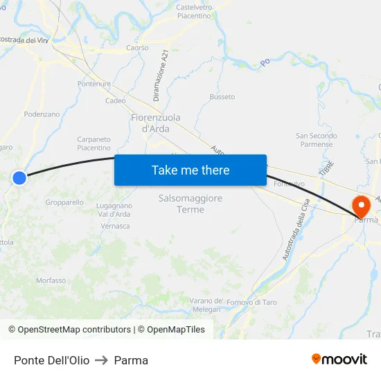 Ponte Dell'Olio to Parma map