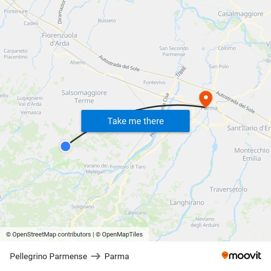 Pellegrino Parmense to Parma map