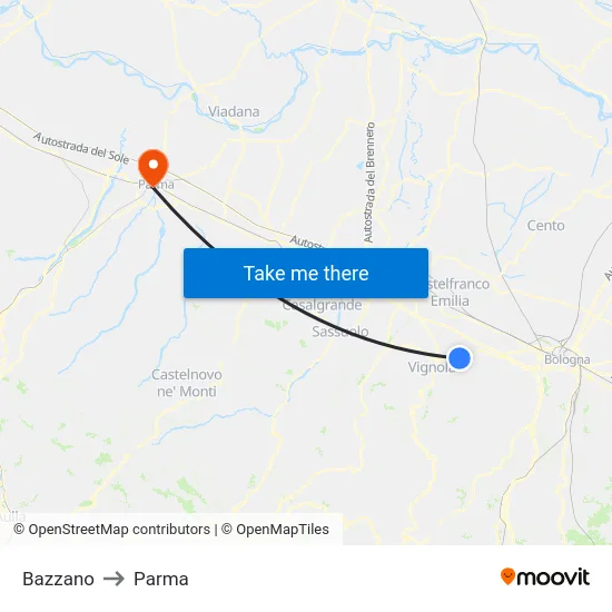 Bazzano to Parma map