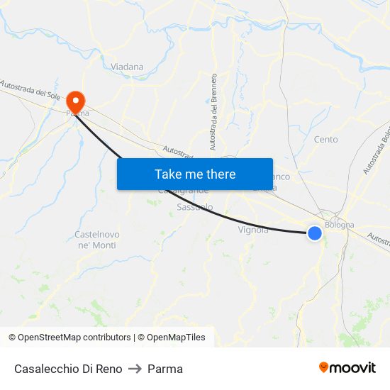 Casalecchio Di Reno to Parma map