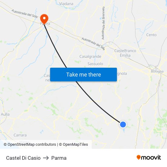 Castel Di Casio to Parma map