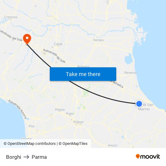 Borghi to Parma map
