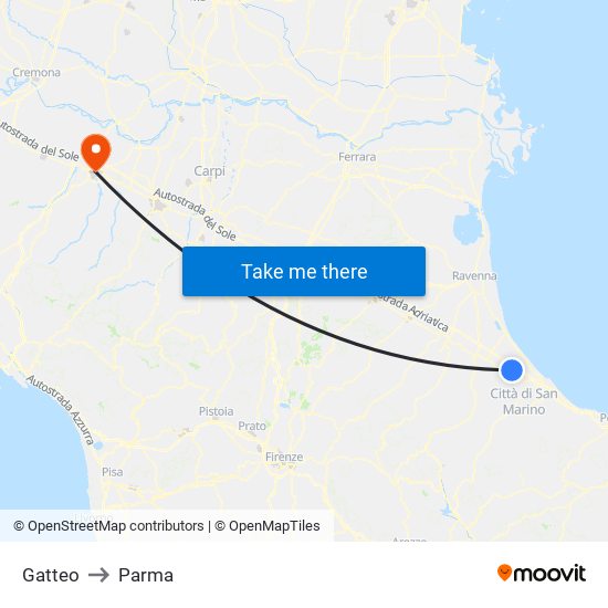 Gatteo to Parma map