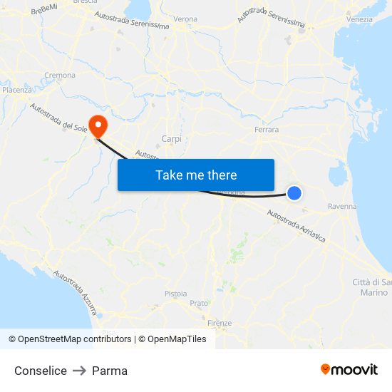 Conselice to Parma map