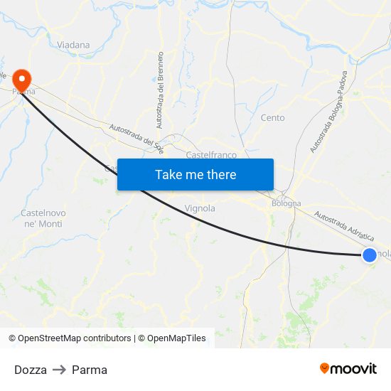 Dozza to Parma map