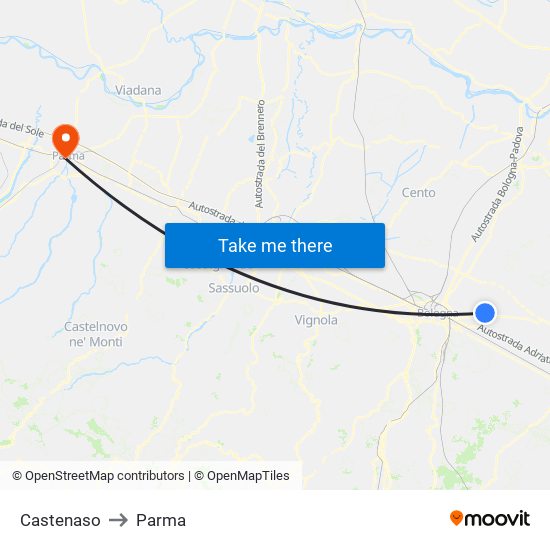 Castenaso to Parma map