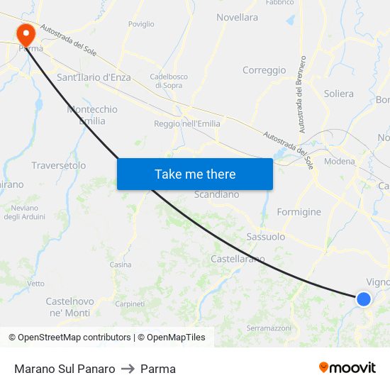 Marano Sul Panaro to Parma map