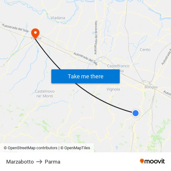 Marzabotto to Parma map