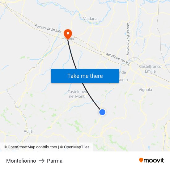 Montefiorino to Parma map