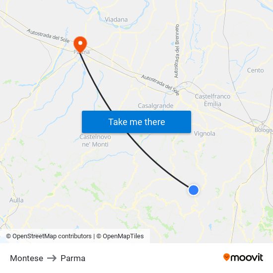 Montese to Parma map