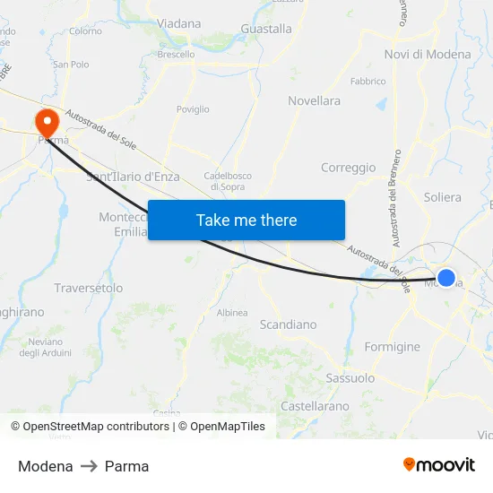Modena to Parma map