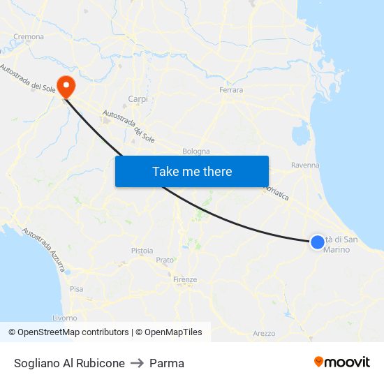 Sogliano Al Rubicone to Parma map