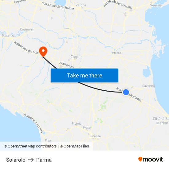 Solarolo to Parma map