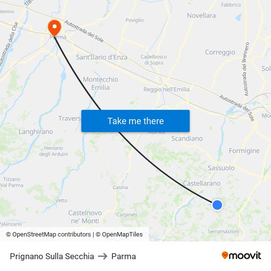 Prignano Sulla Secchia to Parma map